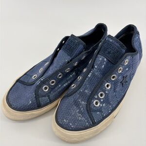 Converse One Star Womens‎ 8 Blue Sequin Slip On Sneakers Chuck Taylors Retro